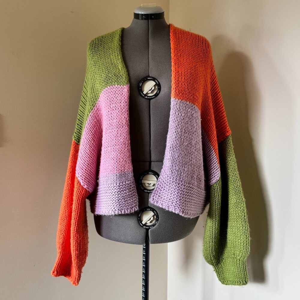Davi & Dani Colourblock Chunky Knit Dopamine Dressing Cardigan S/M